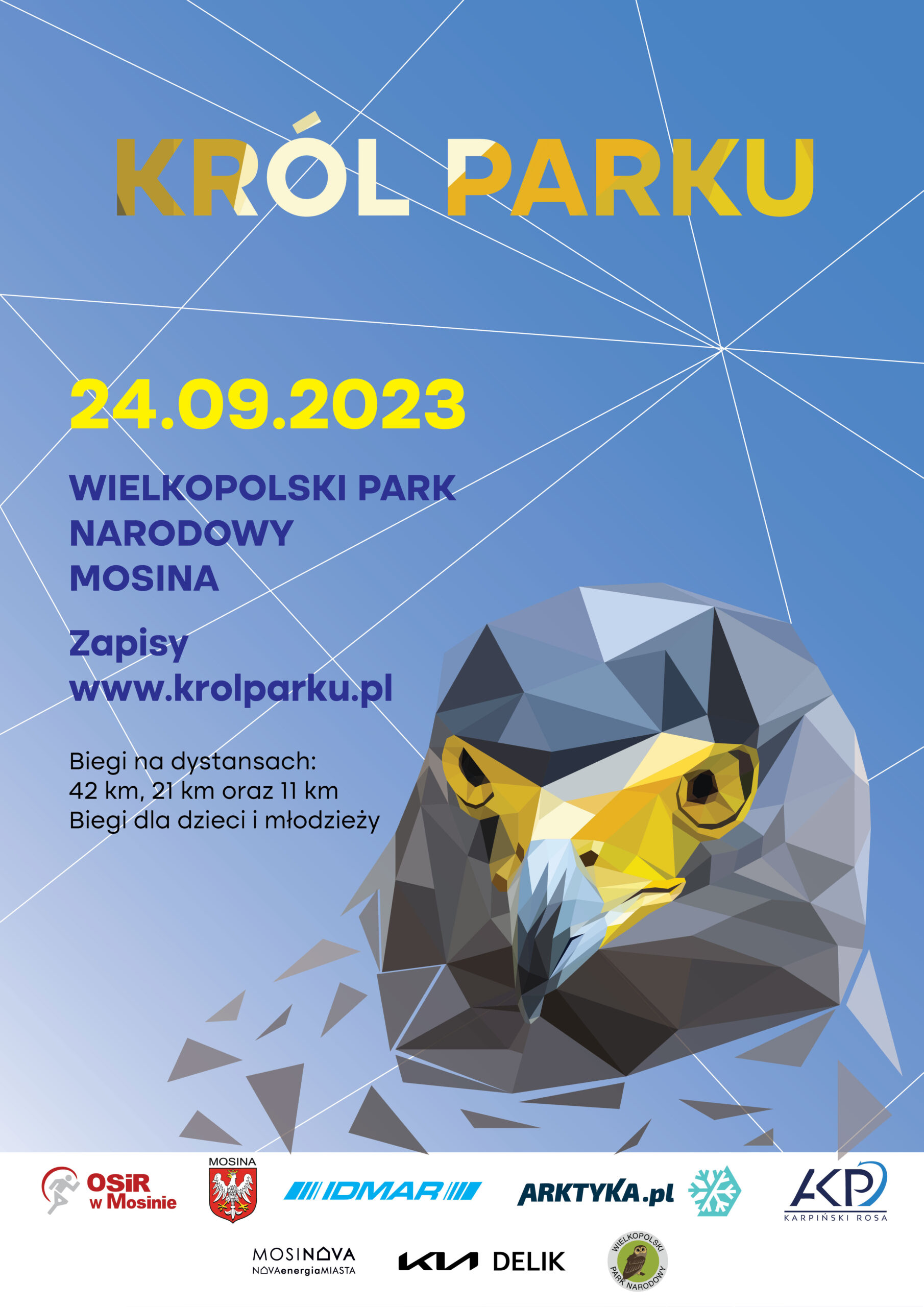 plakat informujący o biegu król parku w roku 2023
